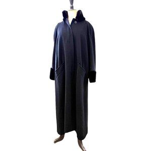 Steve by Searle Women's Long Coat 12 Black Wool Fur Collar Cuffs Outdoor Vintage